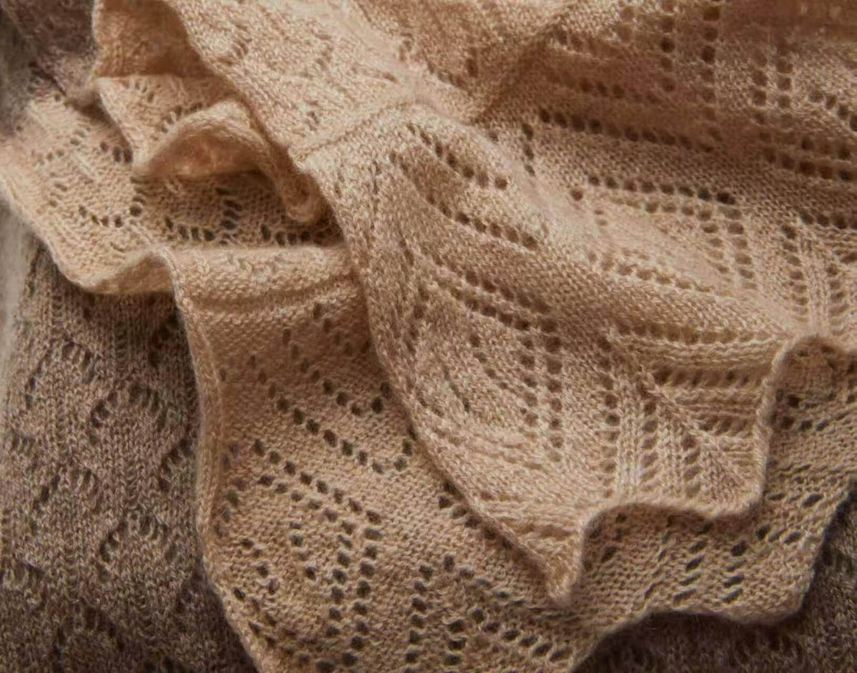 Women's luxury 100% cashmere small scarf featuring a two-tone beige and cream design