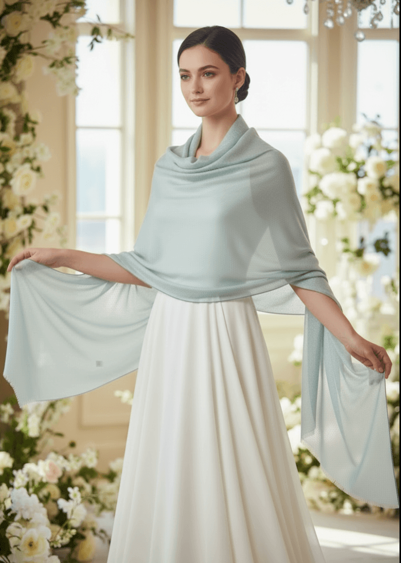 Women's luxury cashmere travel scarf with hand-twisted fringe, breathable lightweight wrap for flights and cool evenings