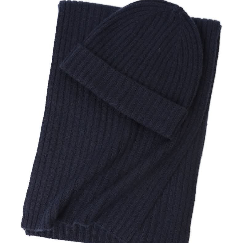 women's cashmere beanies and scarf set in navy blue color, winter must have,cashmere winter accessories set
