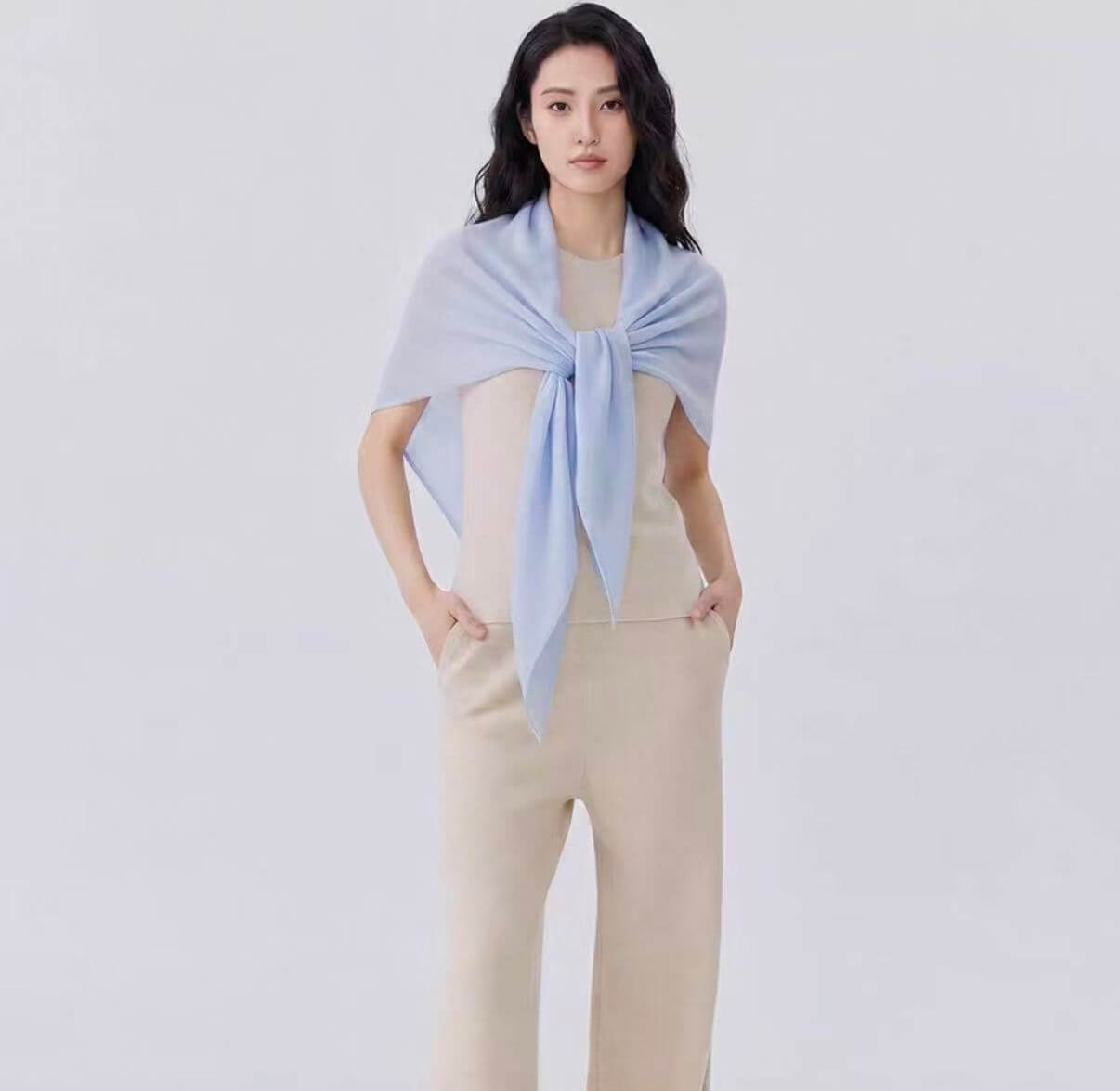 Women's luxury cashmere wrap shawl with triangle shape, perfect for travel, office, and evening wear