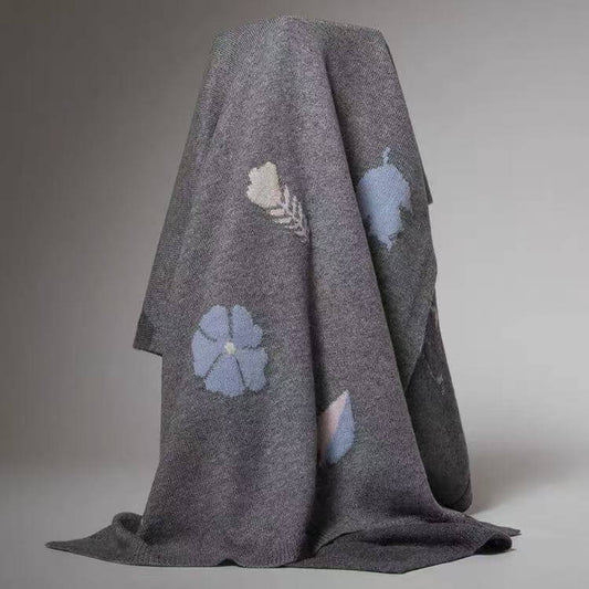 Luxury 100% cashmere floral intarsia scarf shawl in light and dark grey
