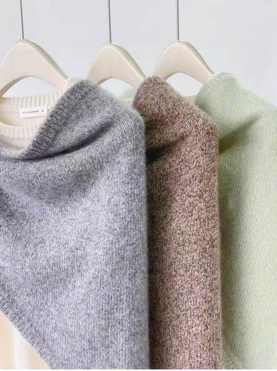 Premium cashmere silk triangle shawl for women, lightweight knitted scarf for fall winter and spring
