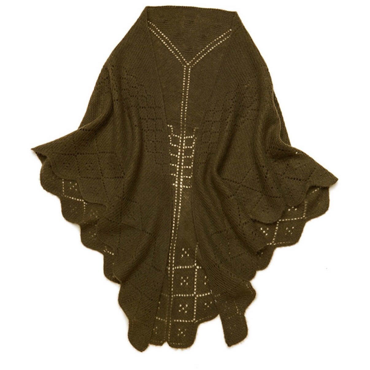 Army green hollow knit cashmere shawl, 100% pure cashmere triangle scarf for women