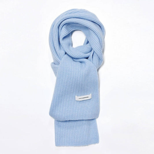 	100% Baby Cashmere scarf .	baby blue soft cashmere scarf detail