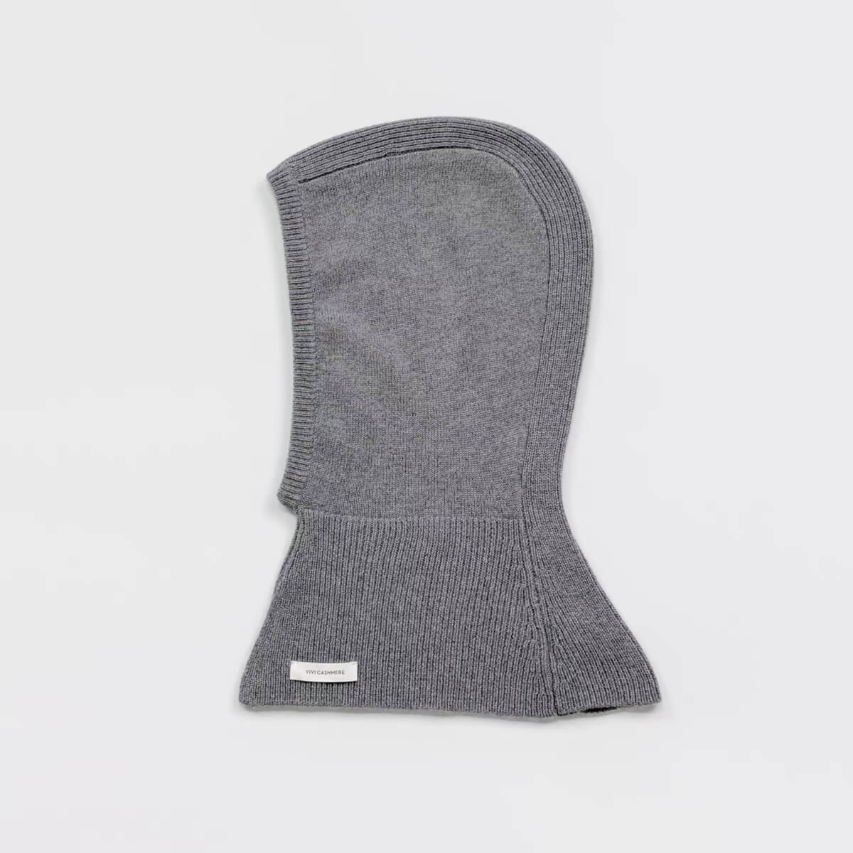 Gray cashmere balaclava with ribbed neck warmer”,Warm breathable cashmere hood scarf combination”