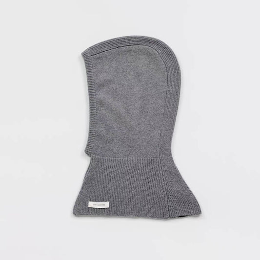 Gray cashmere balaclava with ribbed neck warmer”,Warm breathable cashmere hood scarf combination”