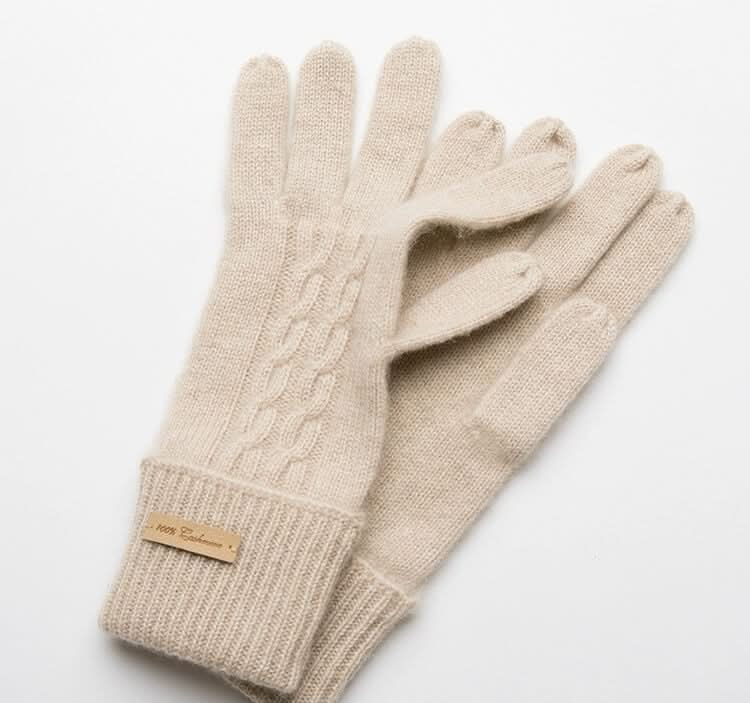 Women's Cable Cashmere Gloves in beige