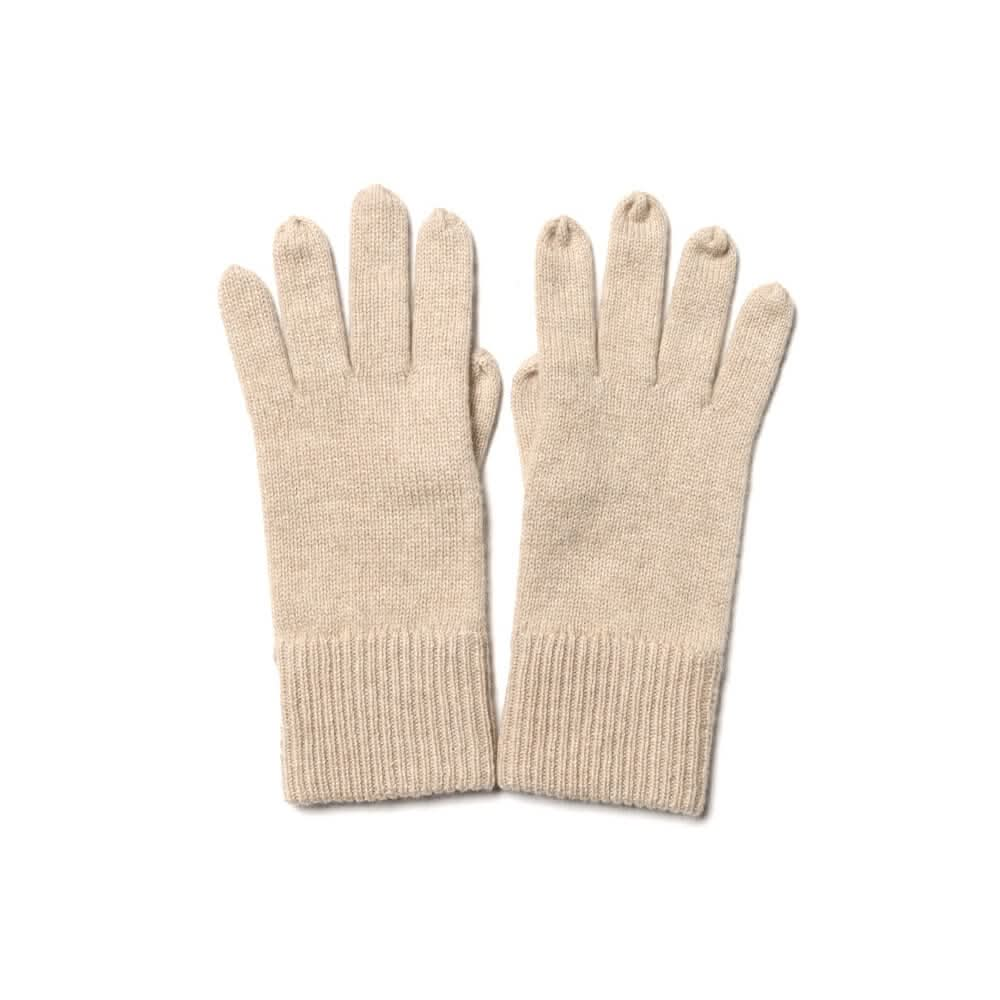 Women's solid color cashmere knitted gloves in beige color