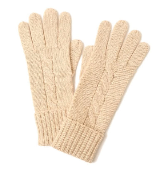 Women's 100% Pure Cashmere Cable Knit Gloves in beige color,Best cashmere gloves