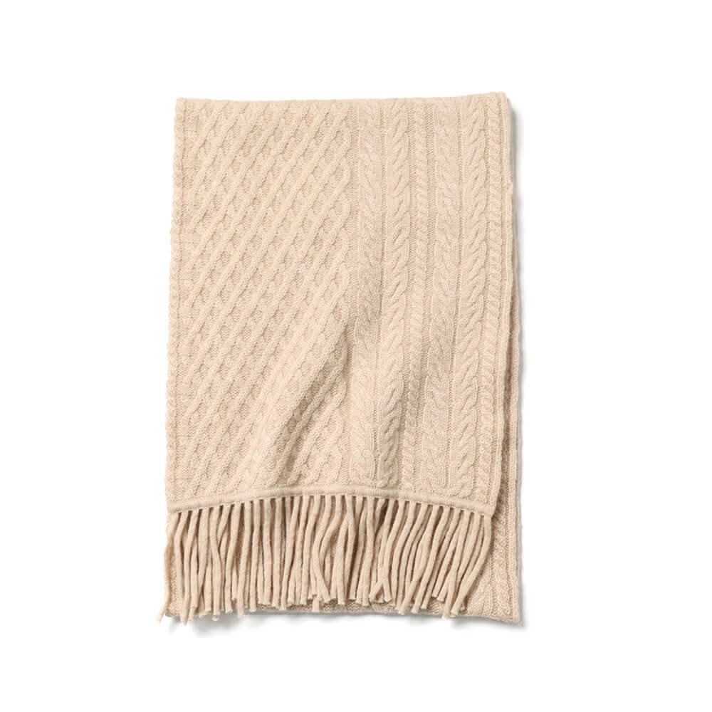 women's cable knitted cashmere scarf in beige