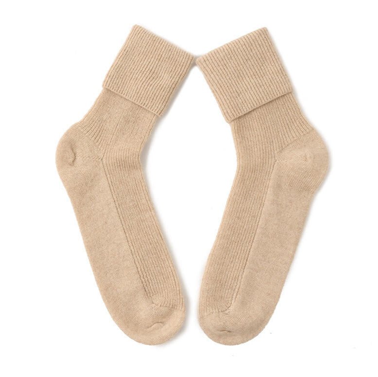 women's 100% cashmere ribbed bed beige color socks