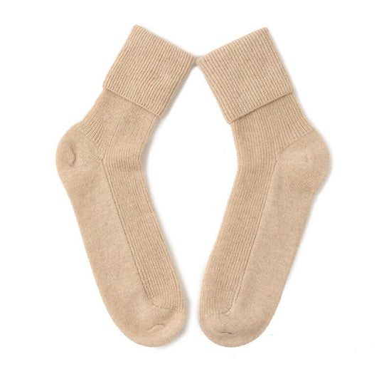 women's 100% cashmere ribbed bed beige color socks, Oatmeal camel cashmere socks