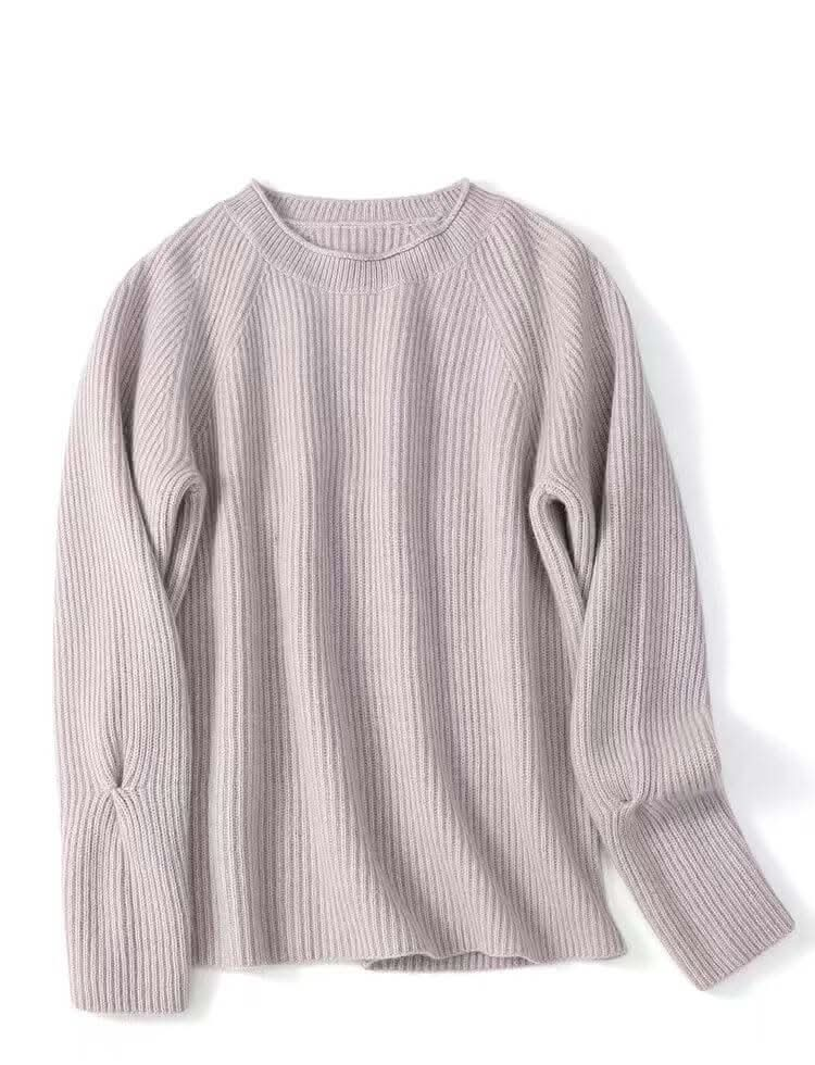 cashmere sweater for women in beige  color in ribbed crew neck