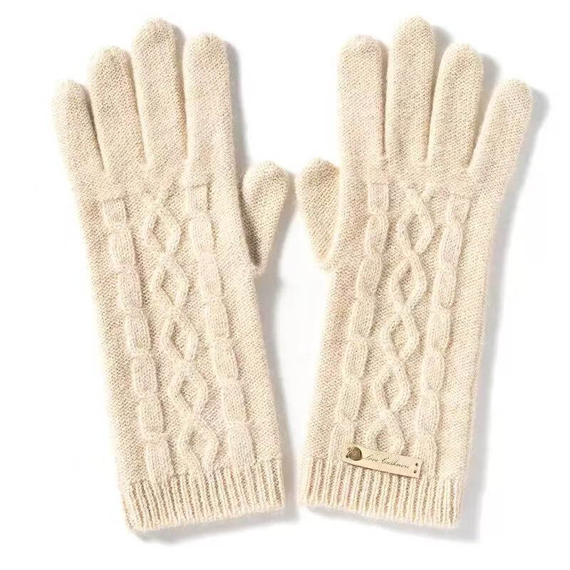 	beige women luxury cashmere gloves warm winter fashion accessory