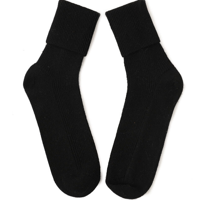 women's 100% cashmere ribbed bed black socks