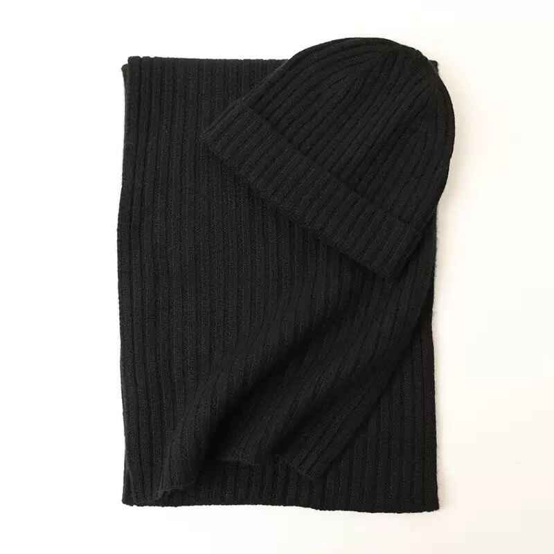 Women’s 100% Cashmere Ribbed Scarf and Hat Set