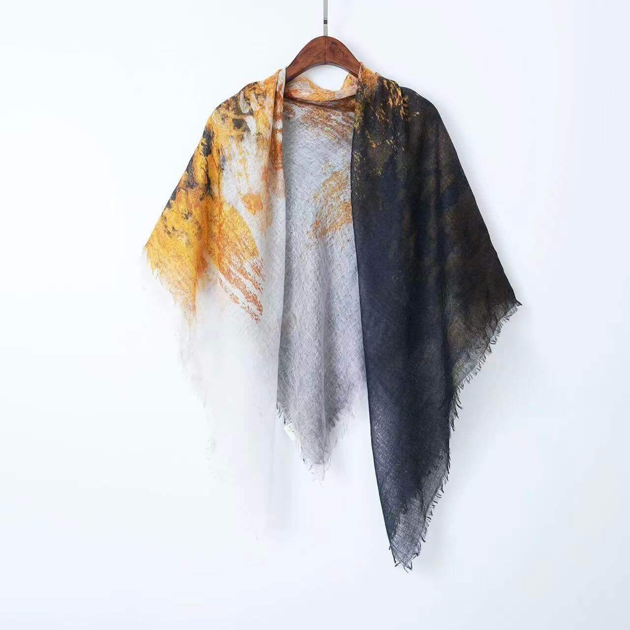 black gold abstract ink print cashmere scarf square