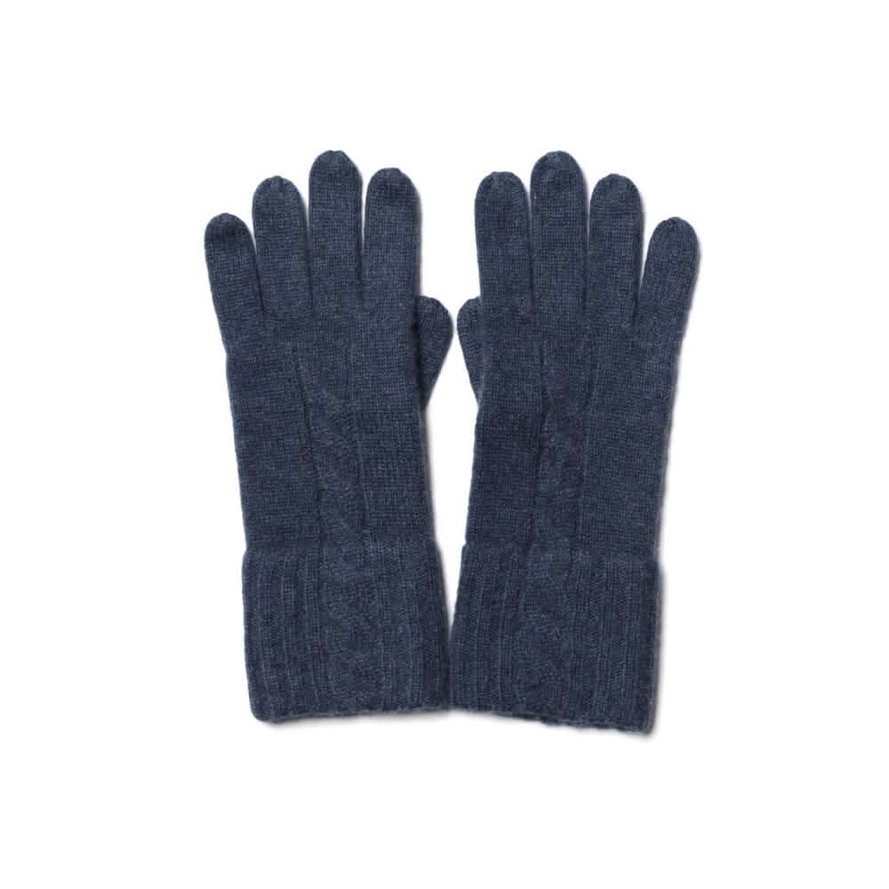 Women's 100% Pure Cashmere Cable Knit Gloves in blue