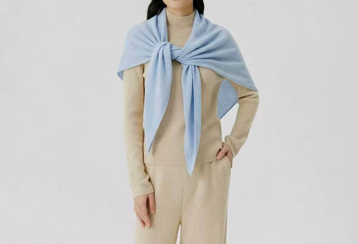 blue cashmere triangle scarf fresh spring color lightweight luxury shawl
