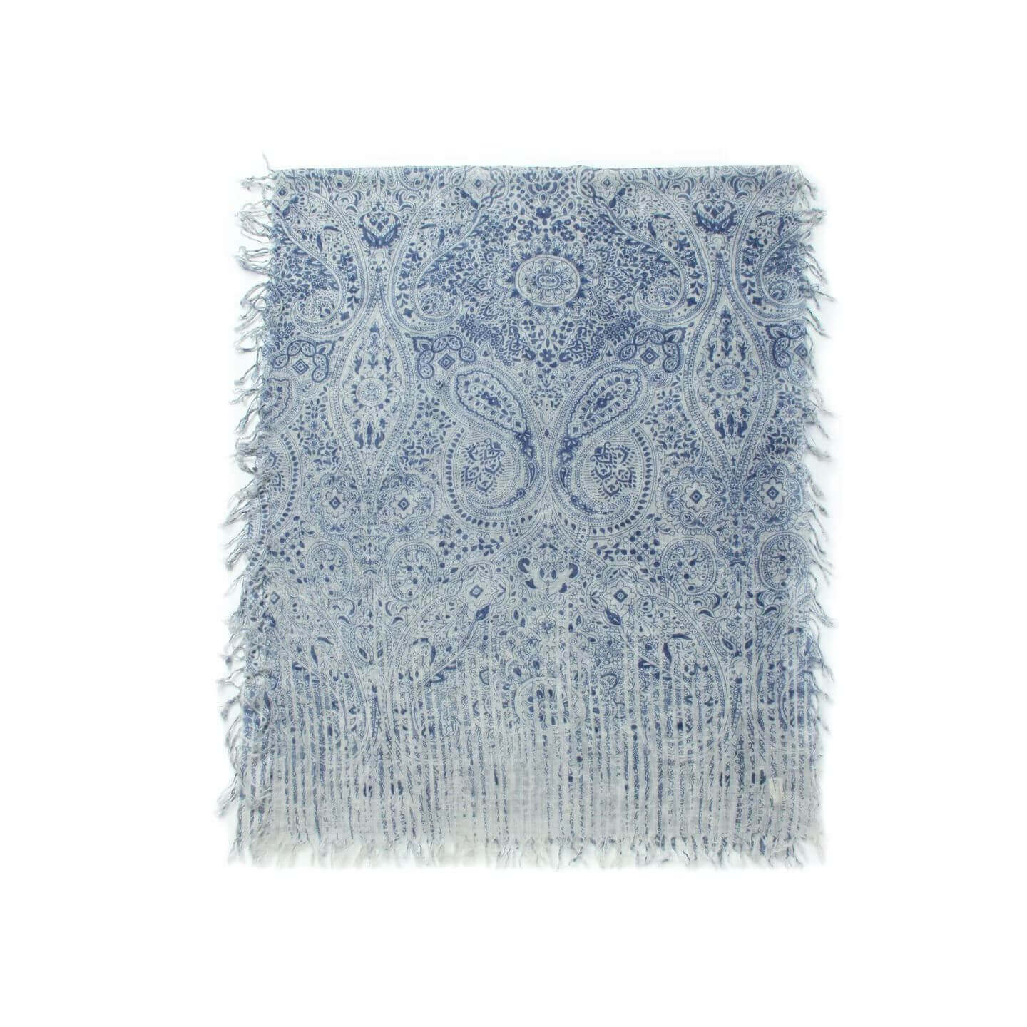 blue hand painted cashmere scarf lightweight spring shawl