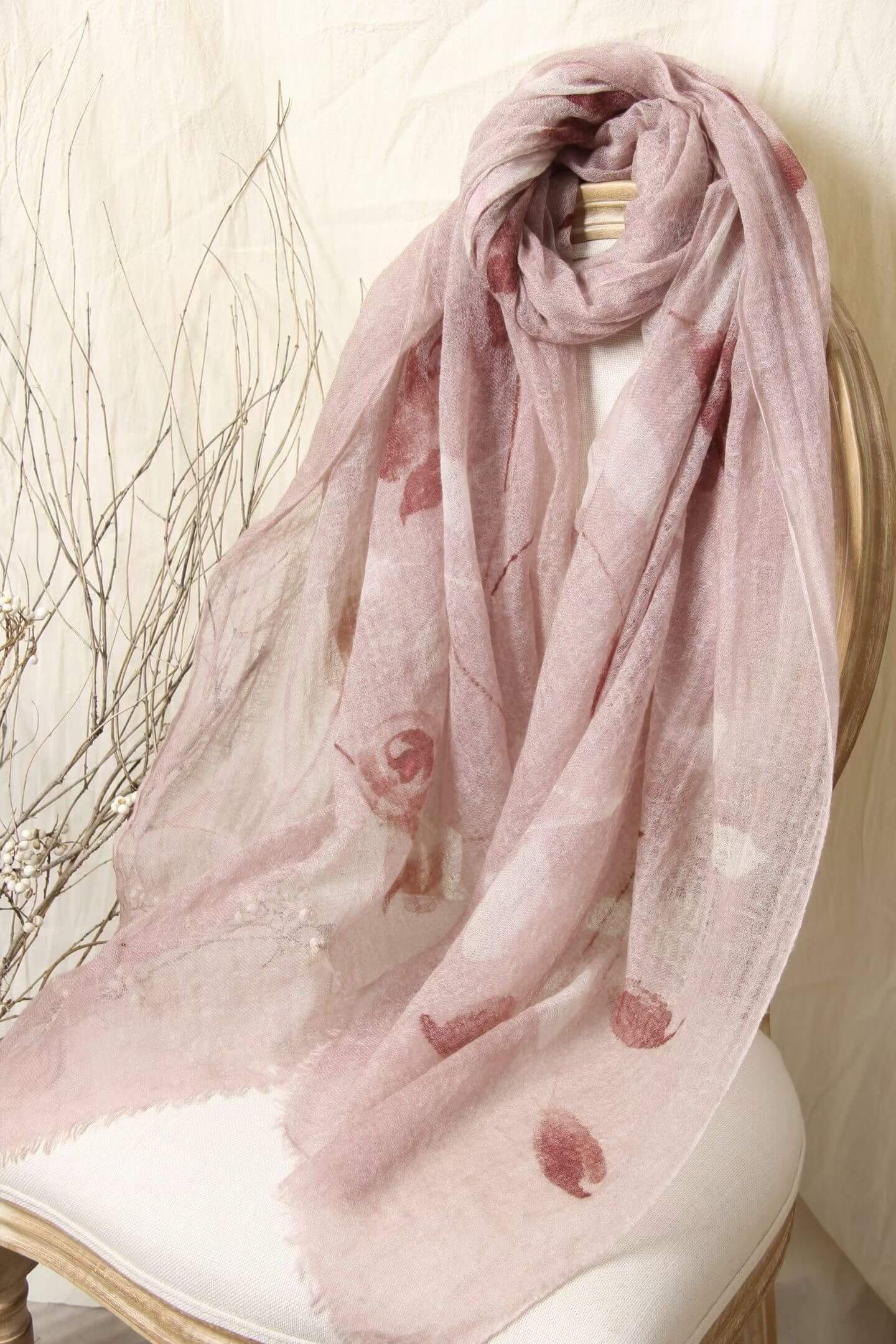 ultra soft cashmere scarf dusty pink floral design lightweight wrap