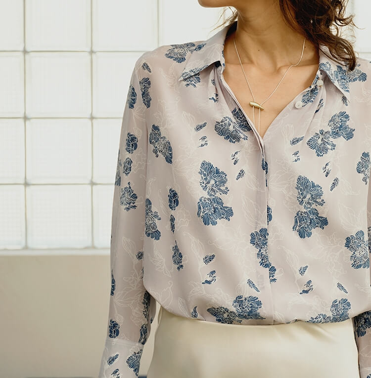 Women's Mulberry Silk Printed Blouse Shirts,High-end mulberry silk printed blouse