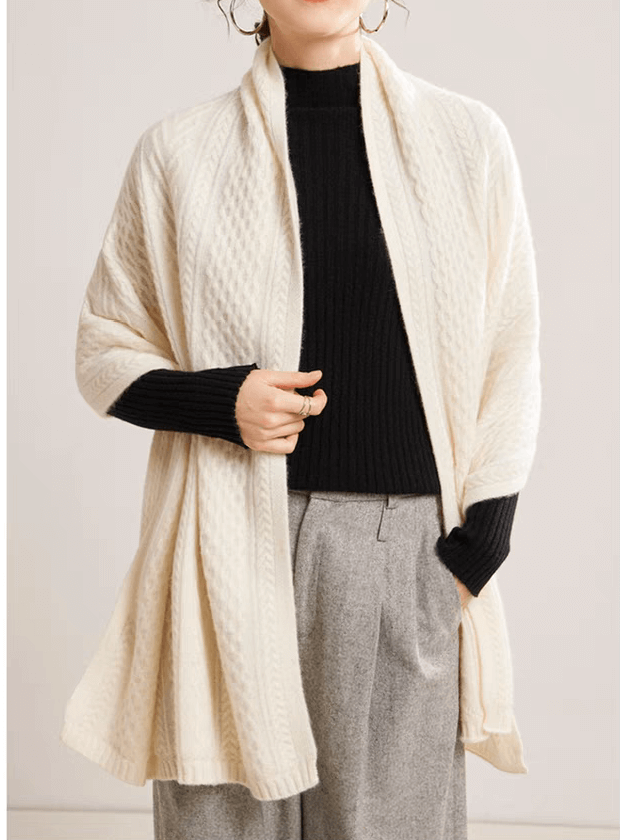 Elegant 100% Cashmere Oversized Shawl – Luxury Gift Scarf, Cable Knit Design,Thick cable-knit cashmere wrap for romantic winter weddings
