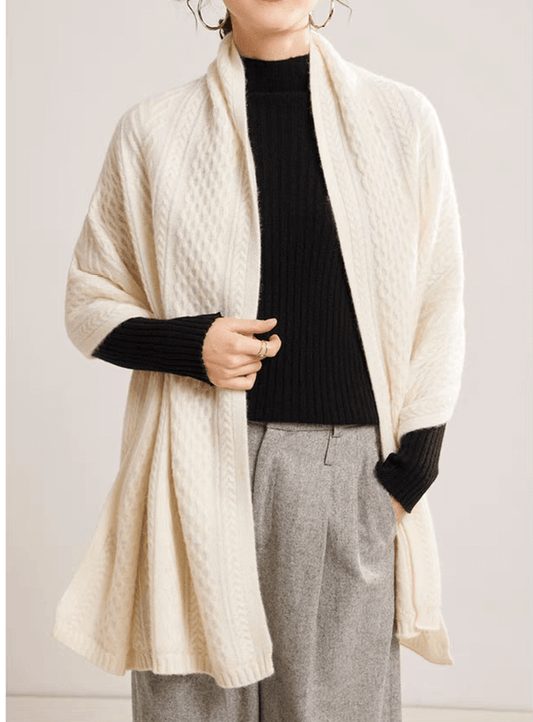Elegant 100% Cashmere Oversized Shawl – Luxury Gift Scarf, Cable Knit Design,Thick cable-knit cashmere wrap for romantic winter weddings