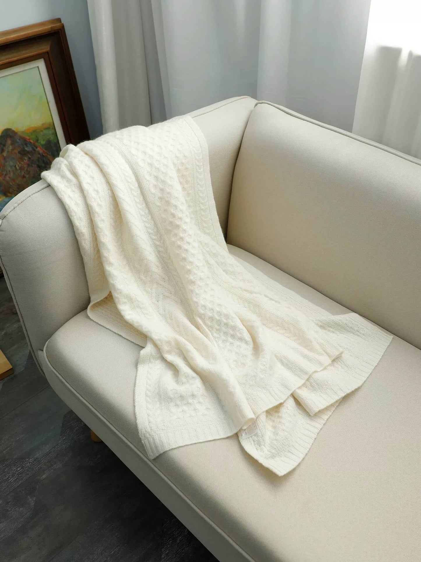 cozy Thick Cable Knit Cashmere Shawl,	Premium Mongolian Cashmere Cable Scarf,Chunky cable knit cashmere shawl for cozy winter brides