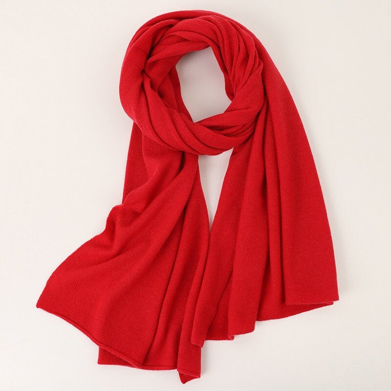 Women's 100% Cashmere Knitted Scarf  in bright red