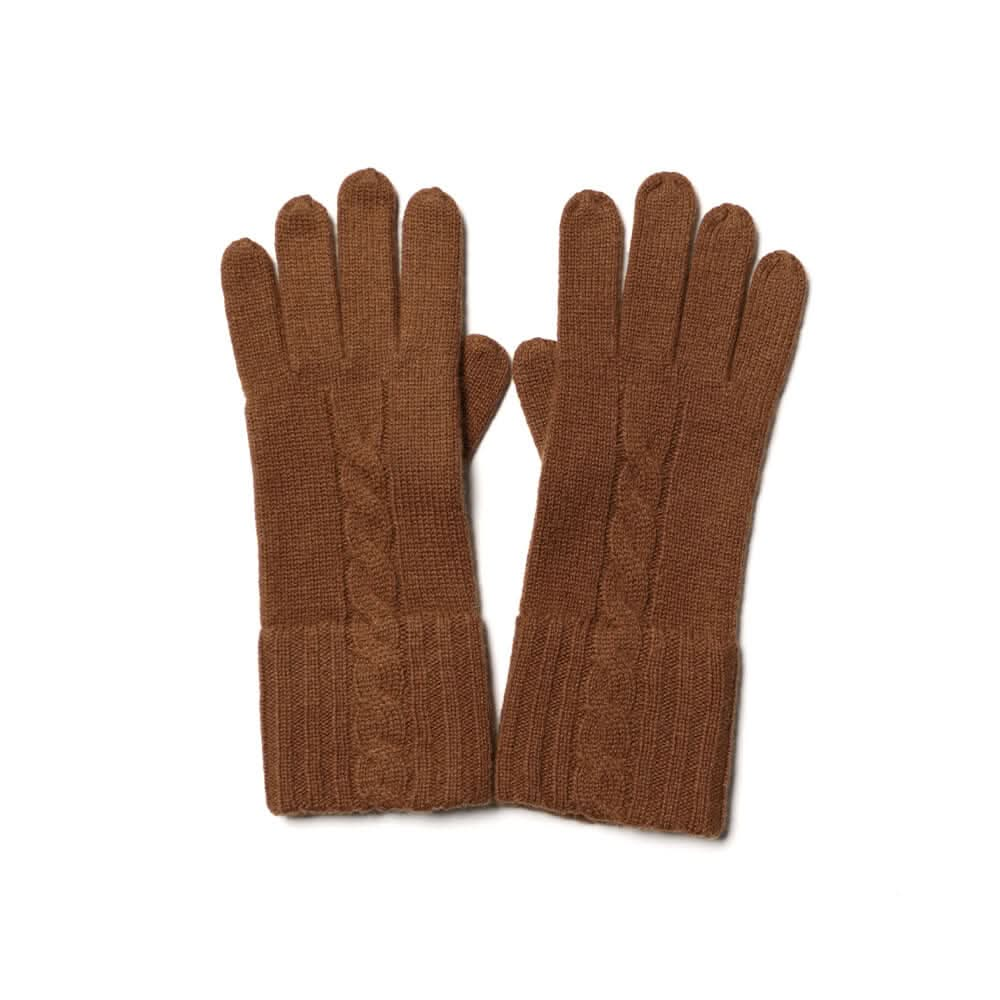 Women's 100% Pure Cashmere Cable Knit Gloves in brown