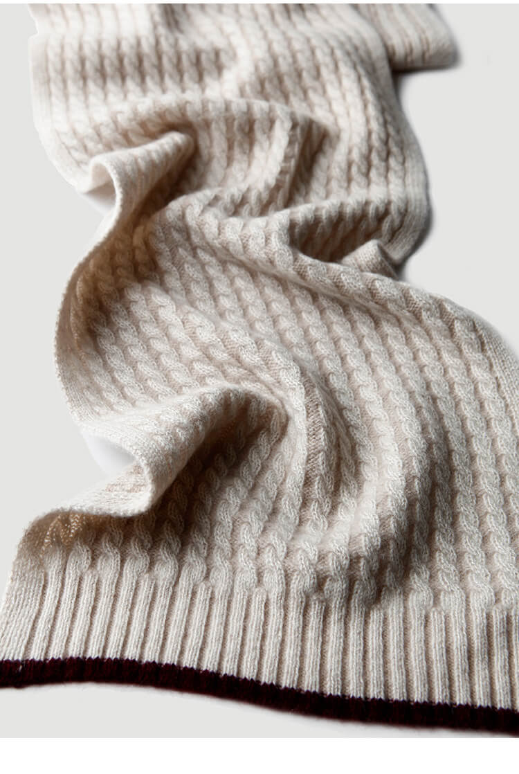 Color-blocked cashmere scarf with delicate cable-knit pattern