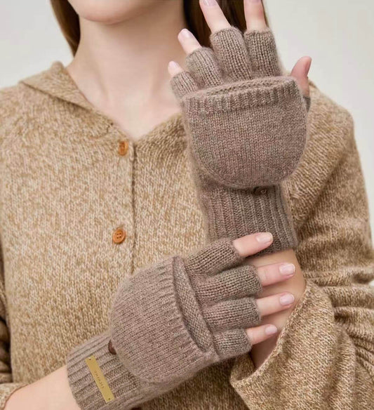 pure cashmere brown color gloves for women 