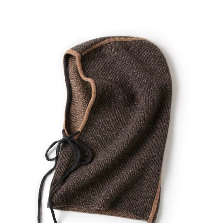 100% cashmere two-tone knit hoodie in warm gray-blue