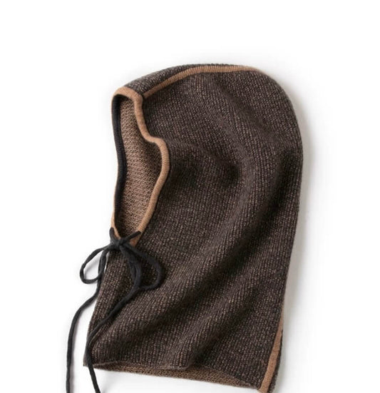 100% cashmere two-tone knit hoodie in warm gray-blue