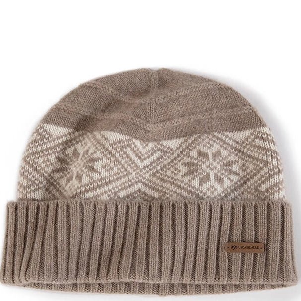 100% cashmere jacquard snowflake beanie for men and women