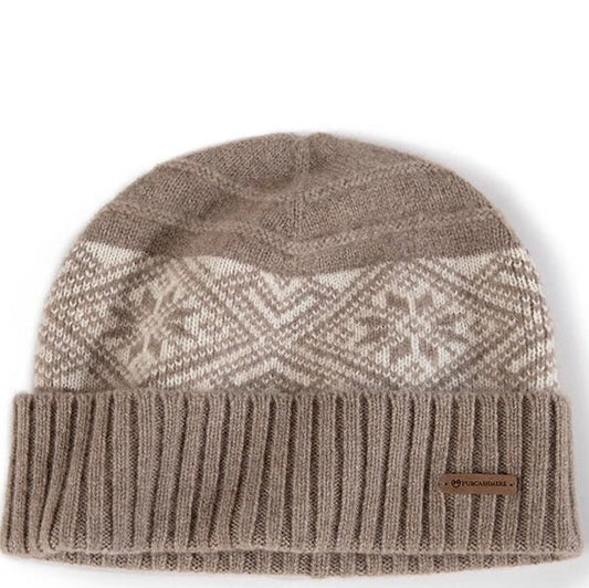 100% cashmere jacquard snowflake beanie for men and women
