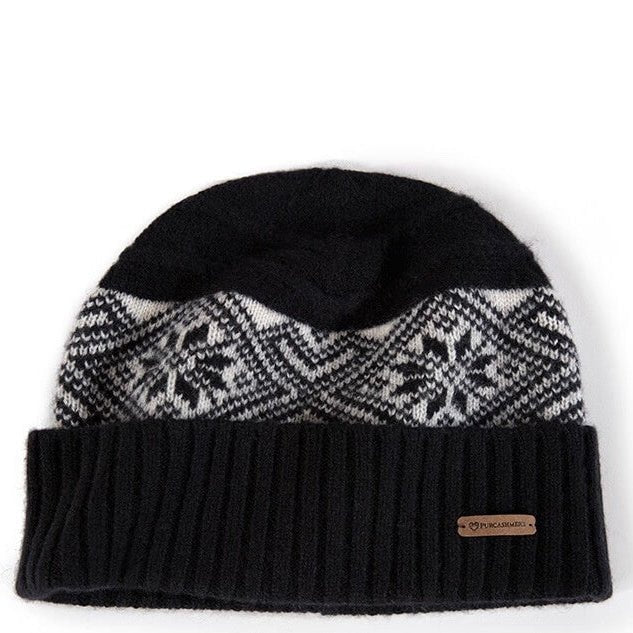 Unisex cashmere winter hat with ethnic-inspired snowflake pattern