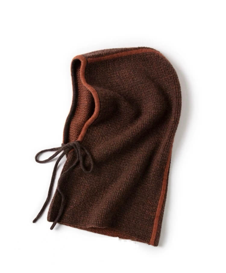 Deep wine red cashmere pullover with hood hat 