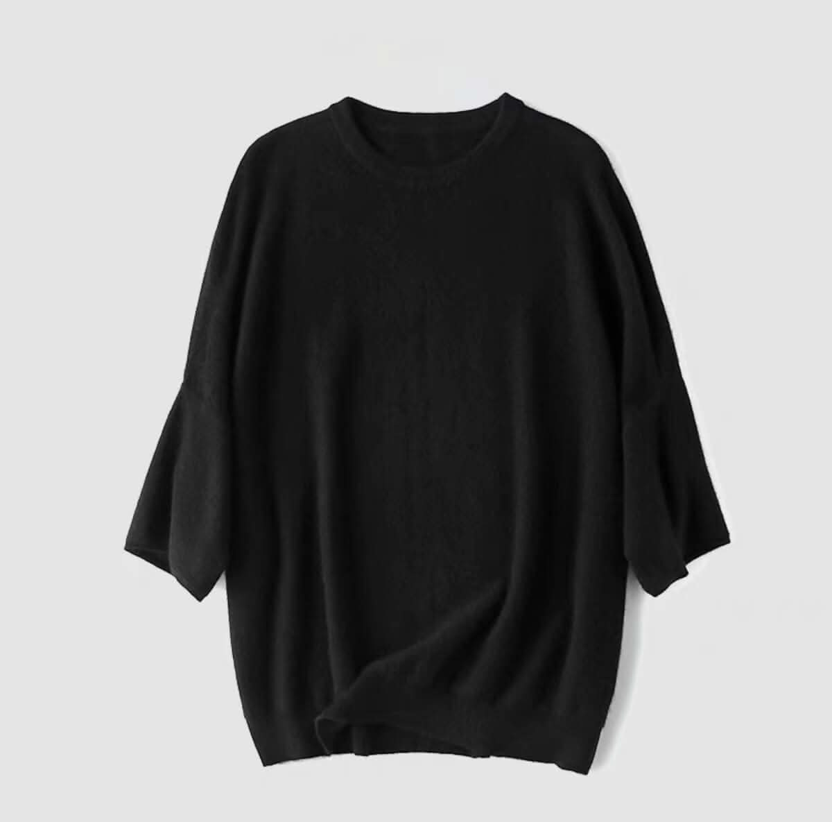 women's pure cashmere crew neck T shirt sweater in black color