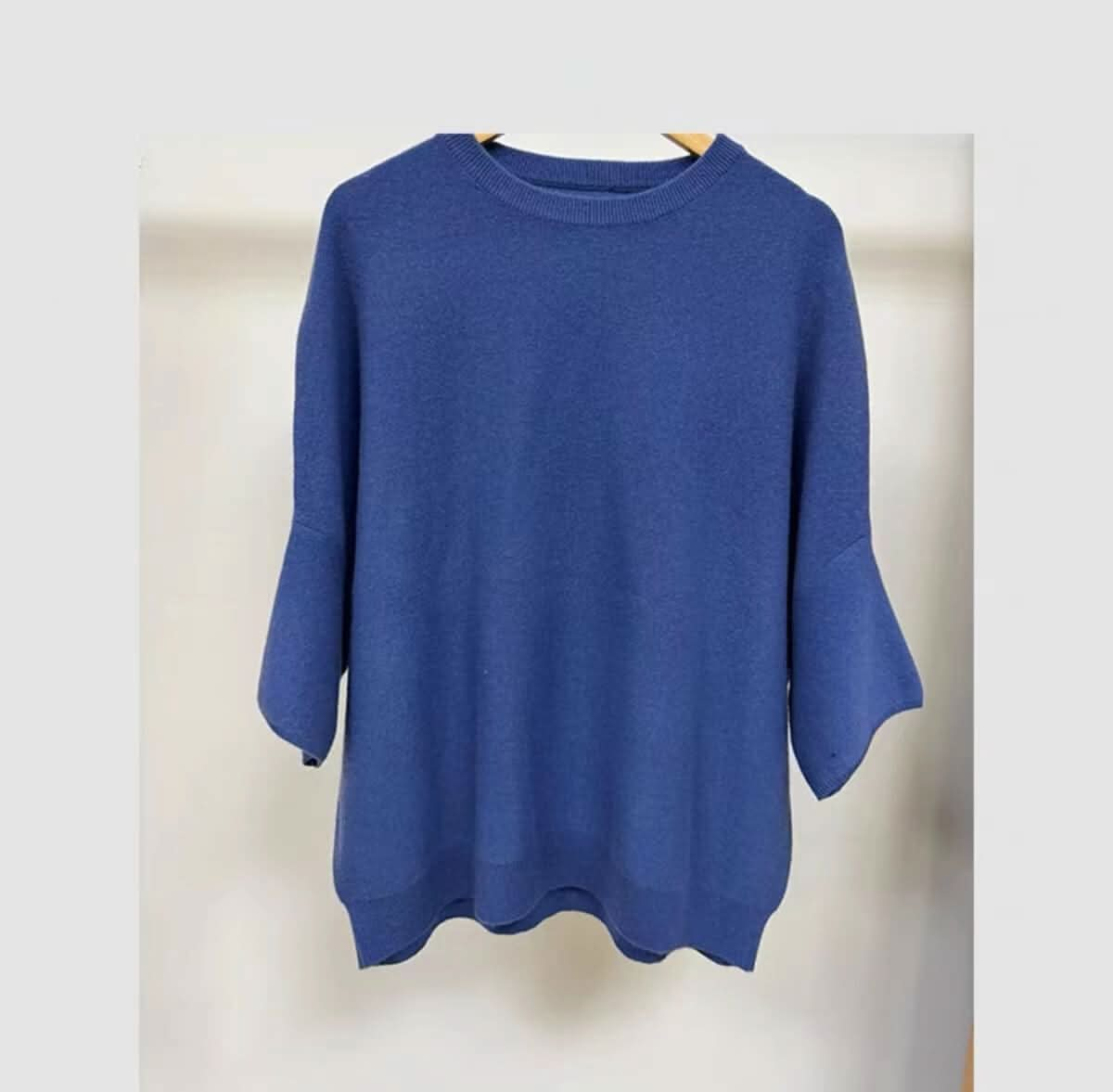 women's pure cashmere crew neck T shirt sweater in blue color