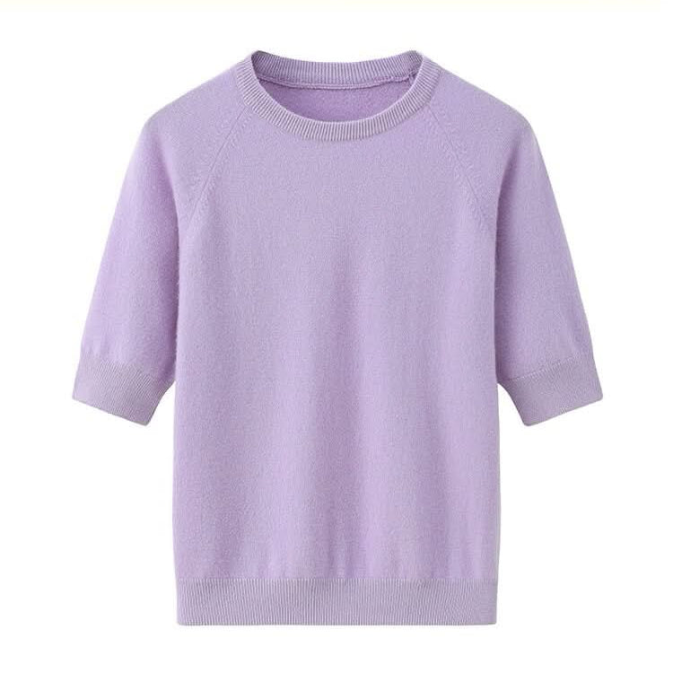 Women's cashmere crew neck T-shirt sweater in purple