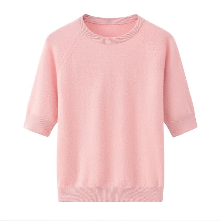 Women's cashmere crew neck T-shirt sweater in pink