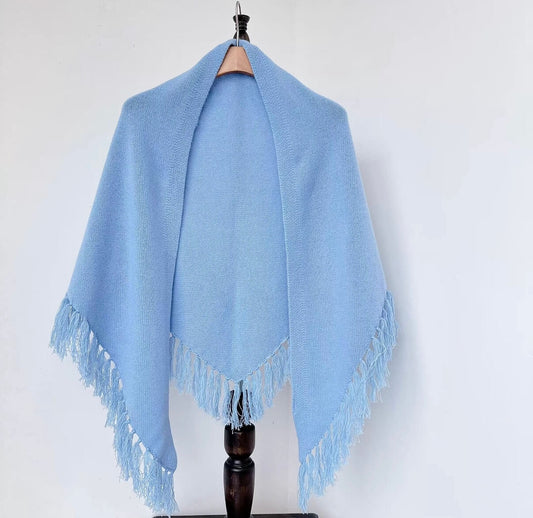  luxurious  100% Pure Cashmere Women’s Chunky Fringe Triangle Scarf in baby blue