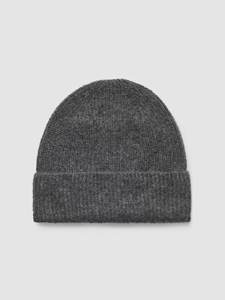 Soft Dark Gray Ribbed Cashmere Winter Hat for Men and Women