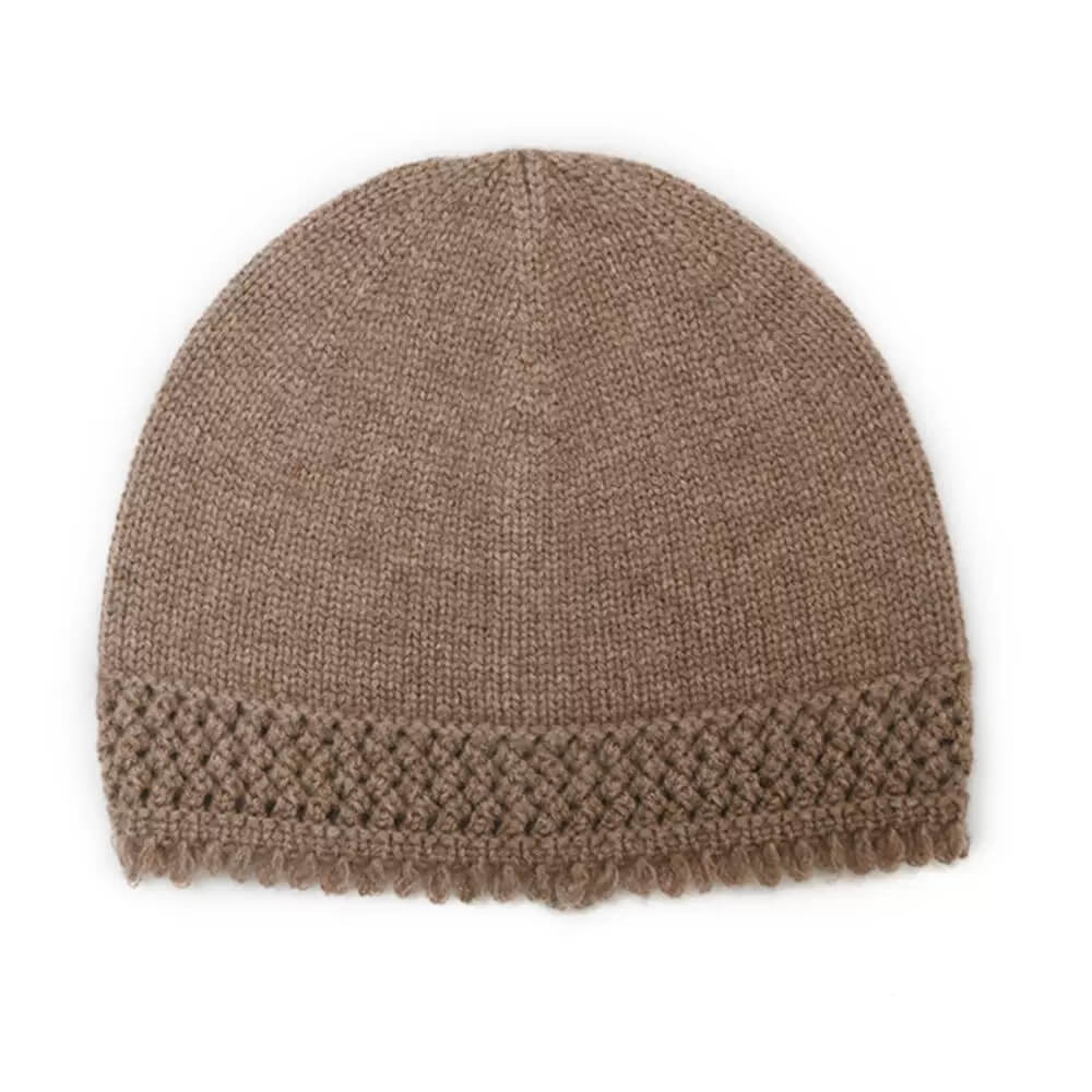 Women’s 100% cashmere knit hat with tassel edge – soft, warm winter beanie for women
