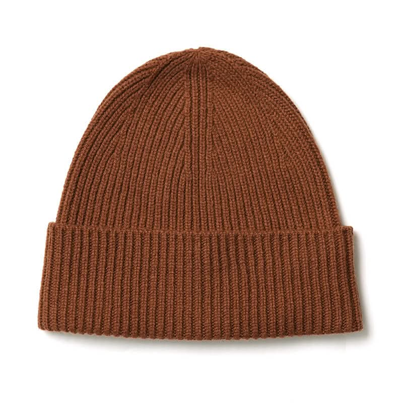 women's men's cashmere ribbed beanie hats in brown. this color very fit for men cashmere beanie