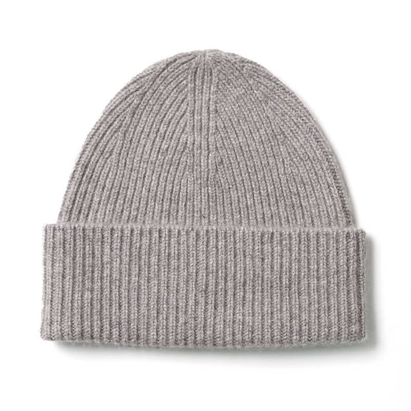 women's men's cashmere ribbed beanie hats in grey. this grey cashmere beanie is unisex, soft and warm