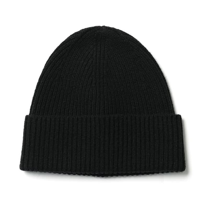 women's men's cashmere ribbed beanie hats in black. This black knit cashmere beanie is the best choice for men