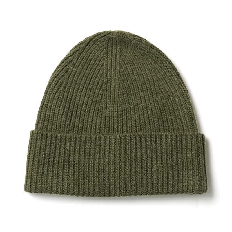 women's men's cashmere ribbed beanie hats in green.  It is a new color 100% cashmere cap for men